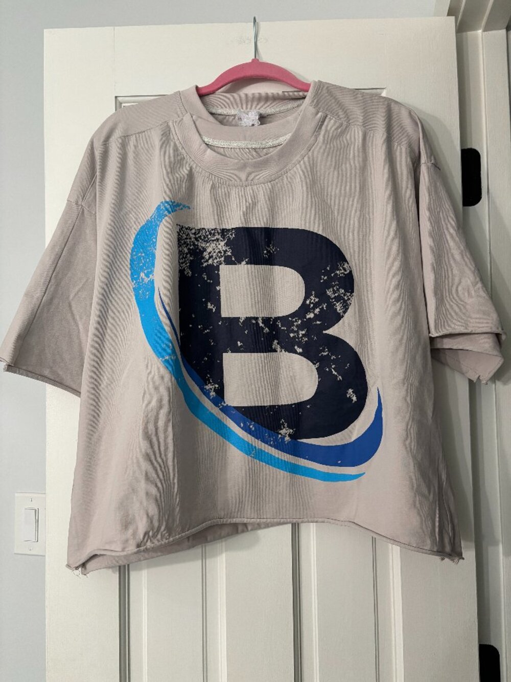 Billionaire Studios Big B Bloom Double Layer Cropped Tee - Tan/Blue - Size Small